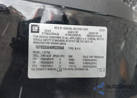 2008 Cadillac Escalade Standard from USA, damaged, VIN 1GYEC63848R220048
